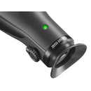 Close-up of a black Zeiss DTI 405 binocular scope showing the eyepiece, adjustment dial, and a green power indicator light on a white background.